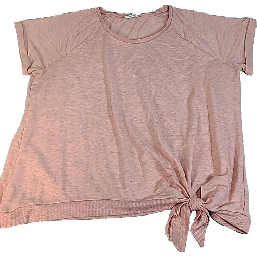 Maurices Tie Front Sweatshirt Women's 2X Pink Peach Gray Spacedye Short Sleeve